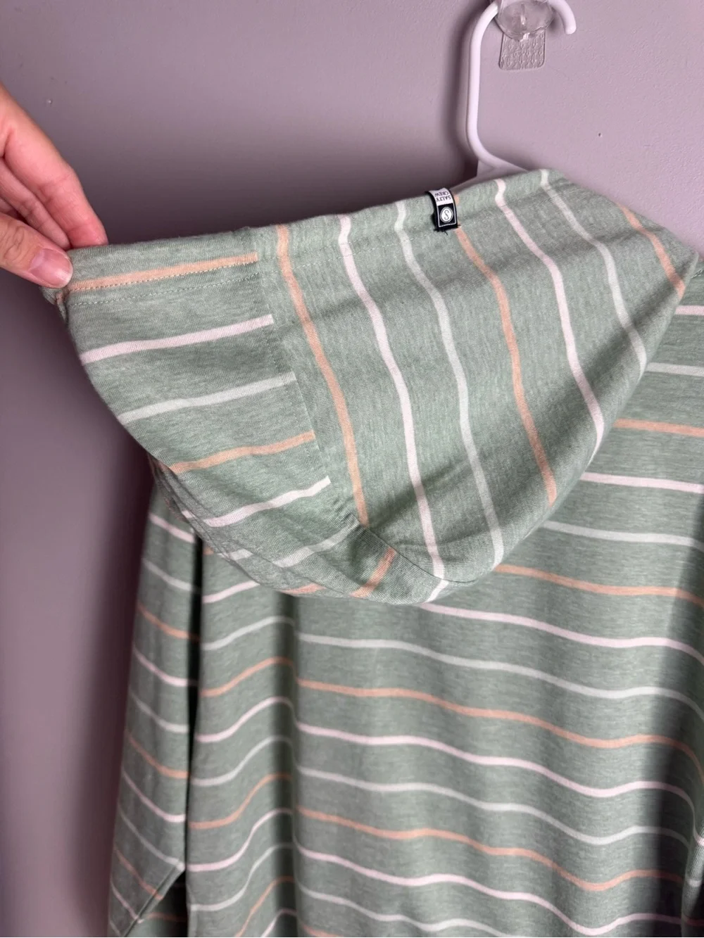 Salty Crew Men’s Green White Striped Hooded Pullover Jacket SZ M 40 UPF Casual